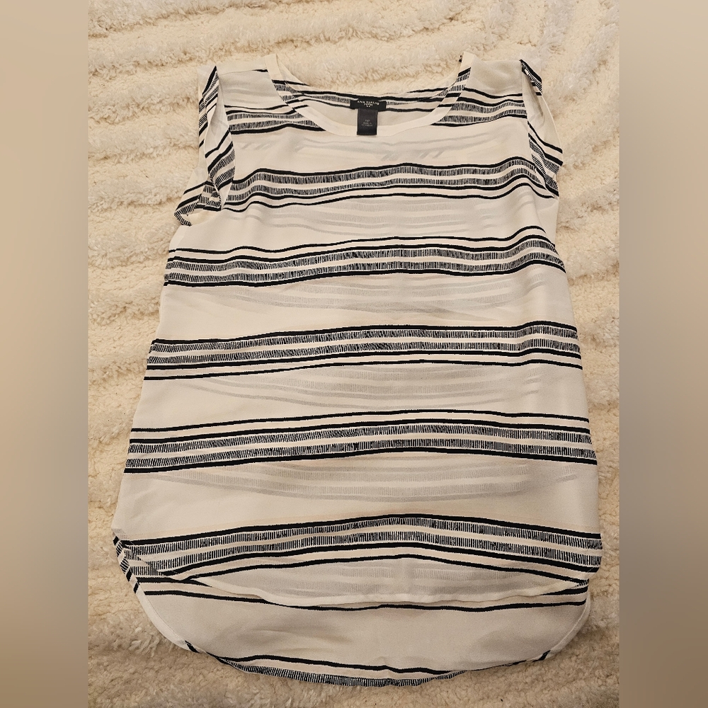 Ann Taylor Cream and Black Striped Blouse